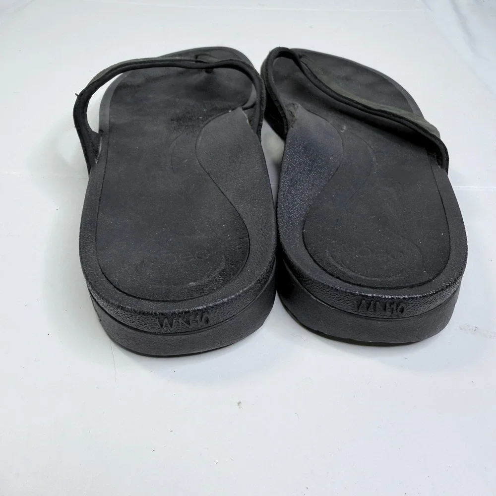 Abeo BIOsystem Mens Black Leather Thong Sandals Flip Flops Size 10